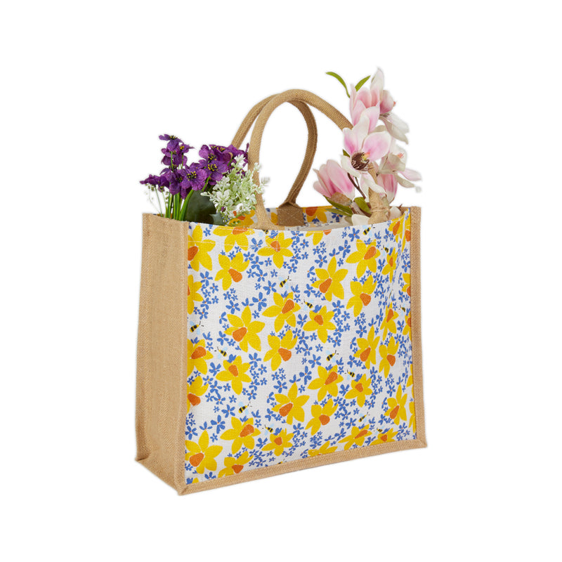 Daffodil & Bee Jute Bag – Marie Curie Online Shop