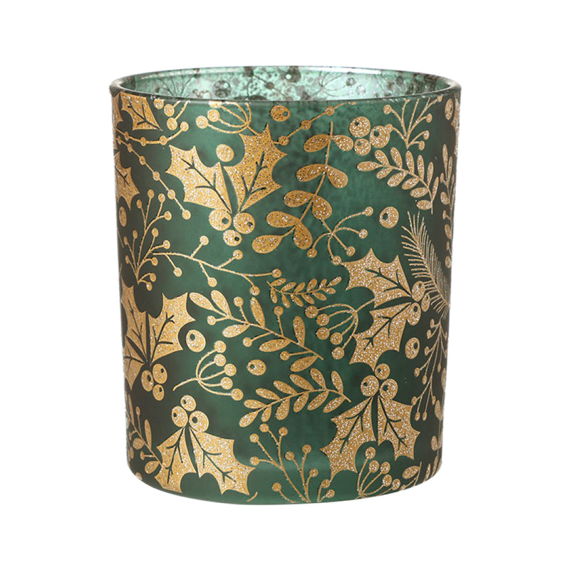 Marie Curie Green & Gold Holly Candle Holder (Large)