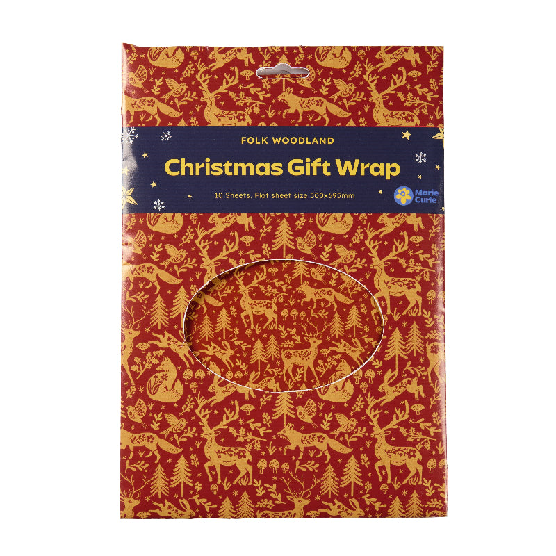 Marie Curie Woodland Folk Flat Wrap - 10 Sheets (Red & Gold)
