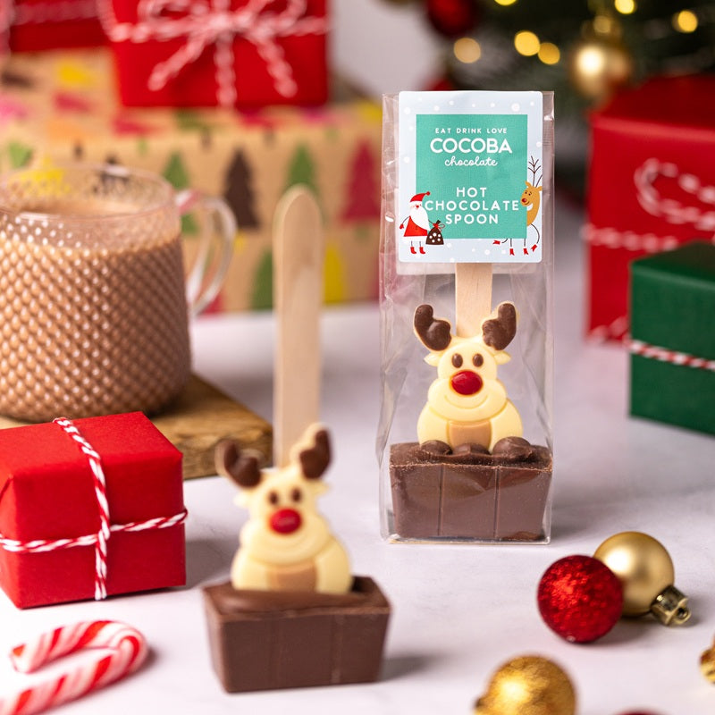Christmas Reindeer hot chocolate spoon - milk chocolate