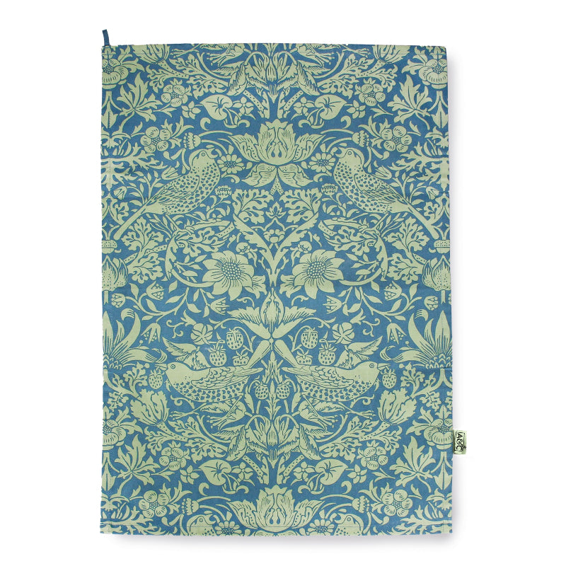 William Morris Recycled Cotton Tea Towel -  Strawberry Thief Sage