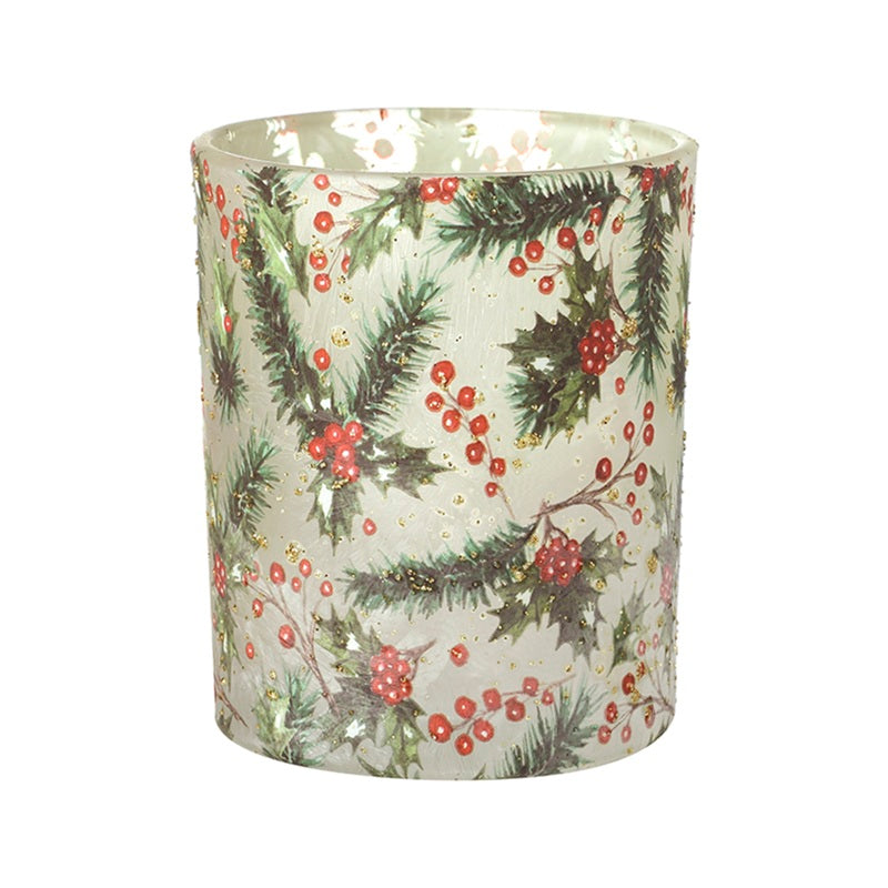 Holly Frosted Tea Light Holder