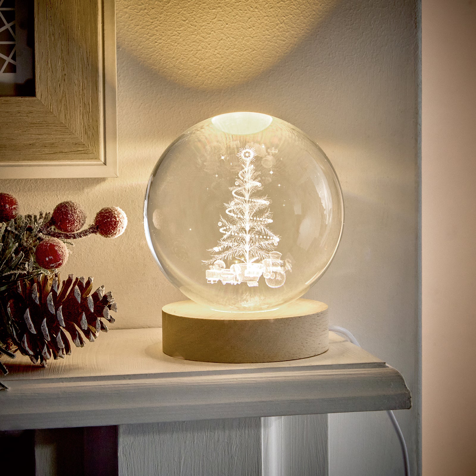 3D Tree Etched Glass Light up Ball