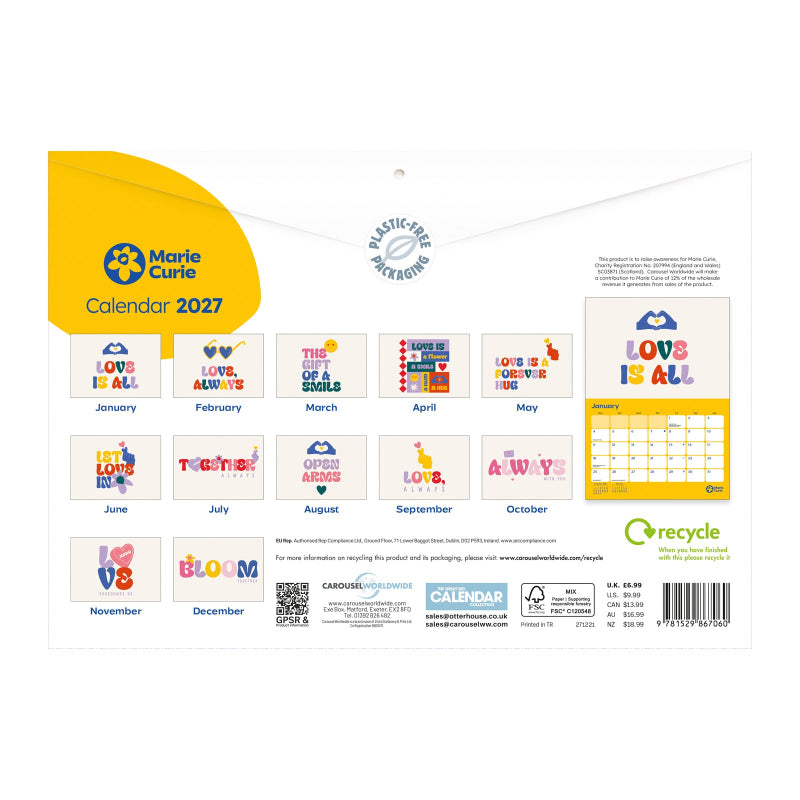 2027 Marie Curie 'Thread of Love' A4 Calendar