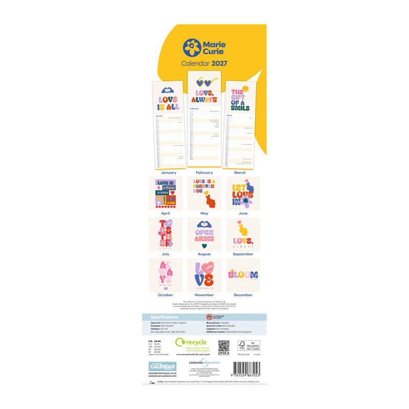 2027 Marie Curie 'Thread of Love'  Slim Calendar