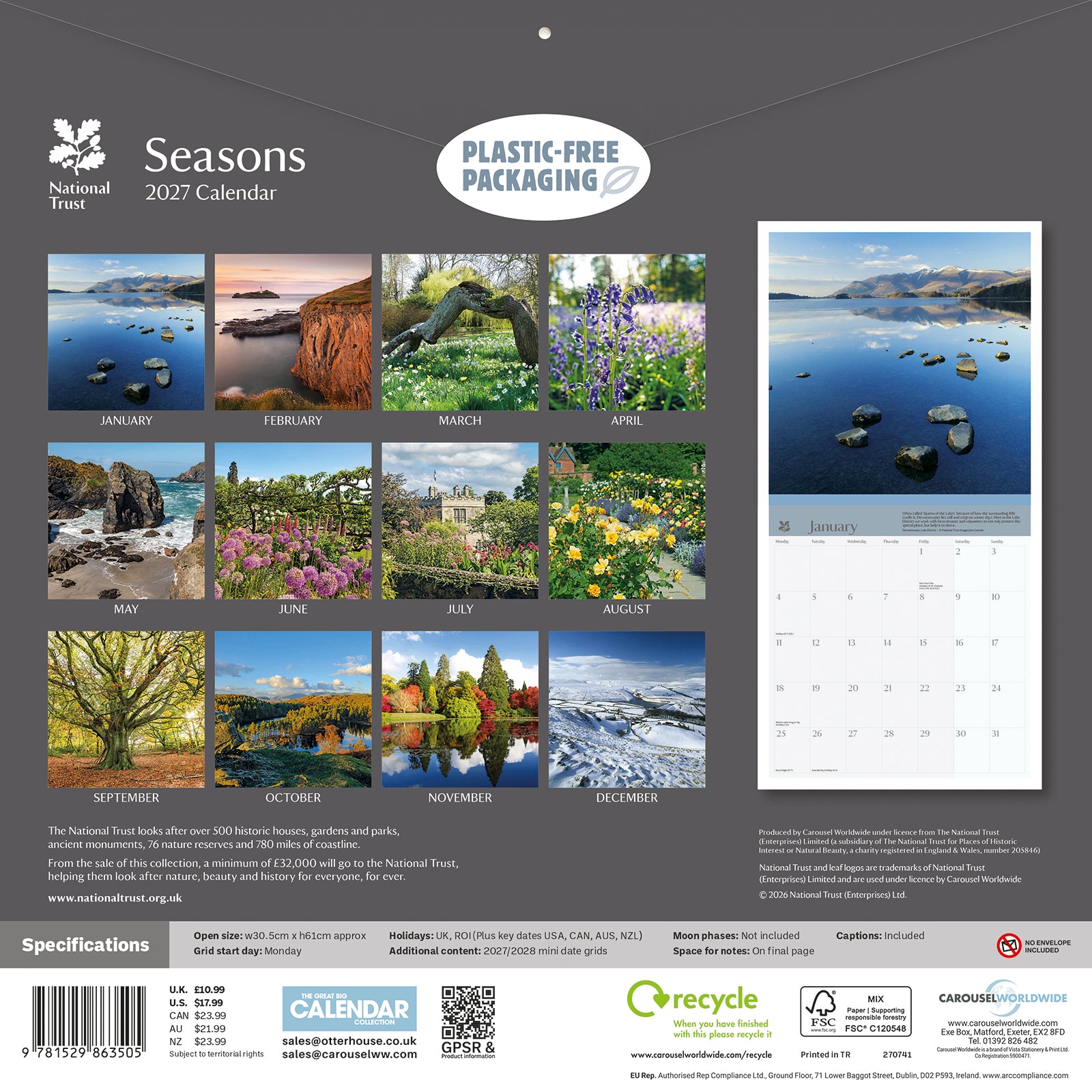 2027 Season's National Trust Wall Calendar