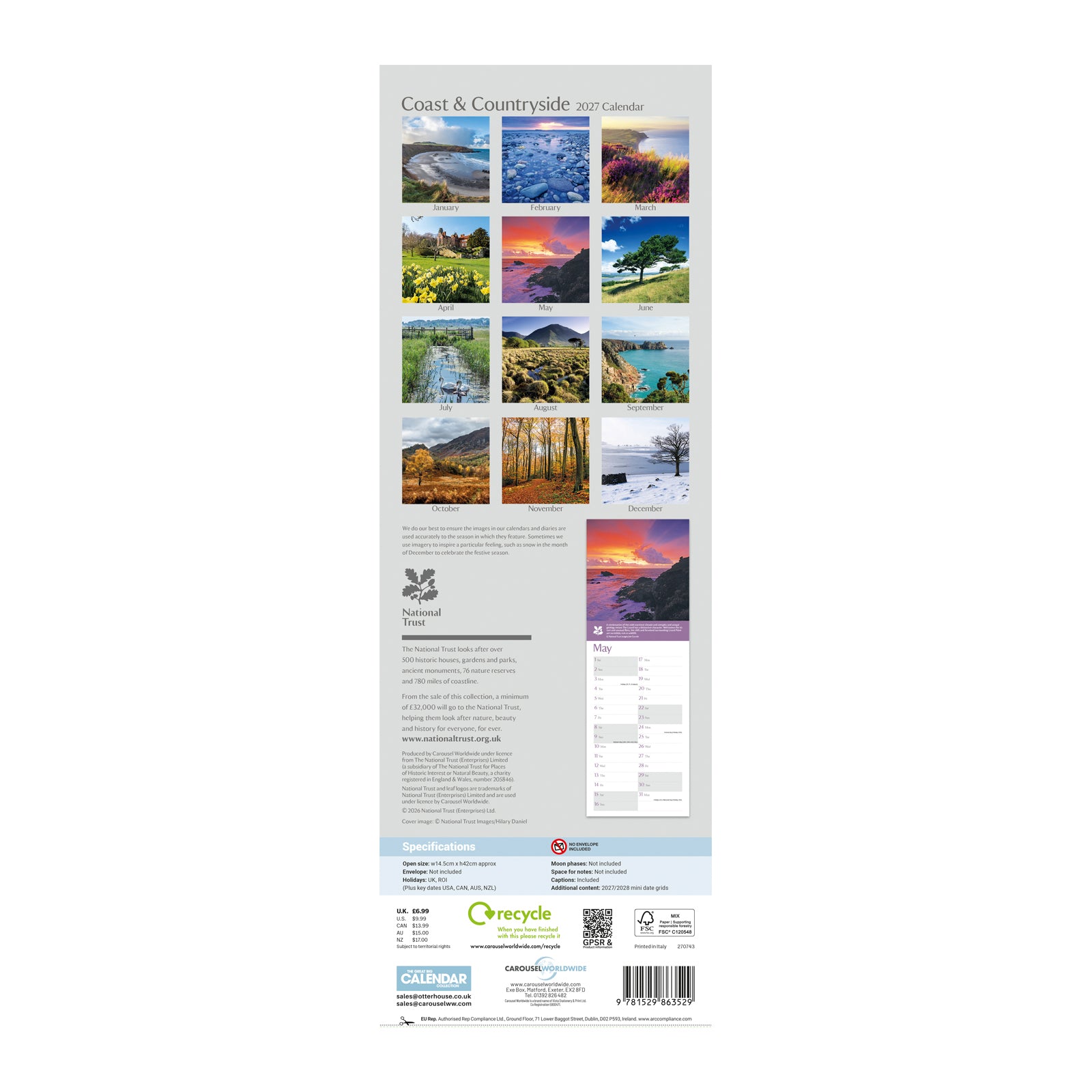 2027 Coast & Countryside National Trust Slim Calendar