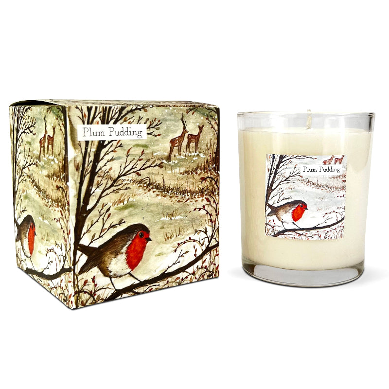 Plum Pudding robin candle 20cl