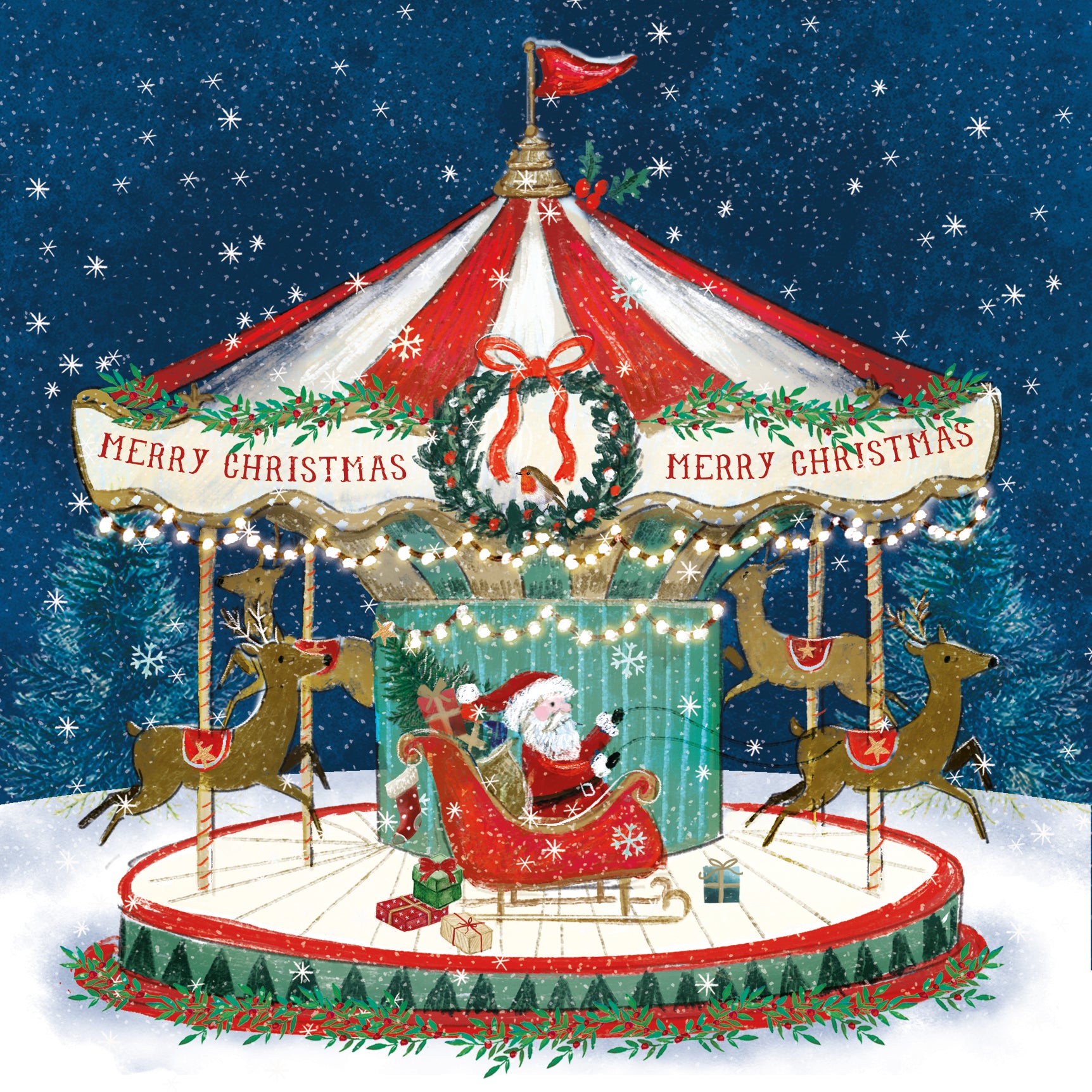 Santas Carousel Christmas Cards - 10 Pack