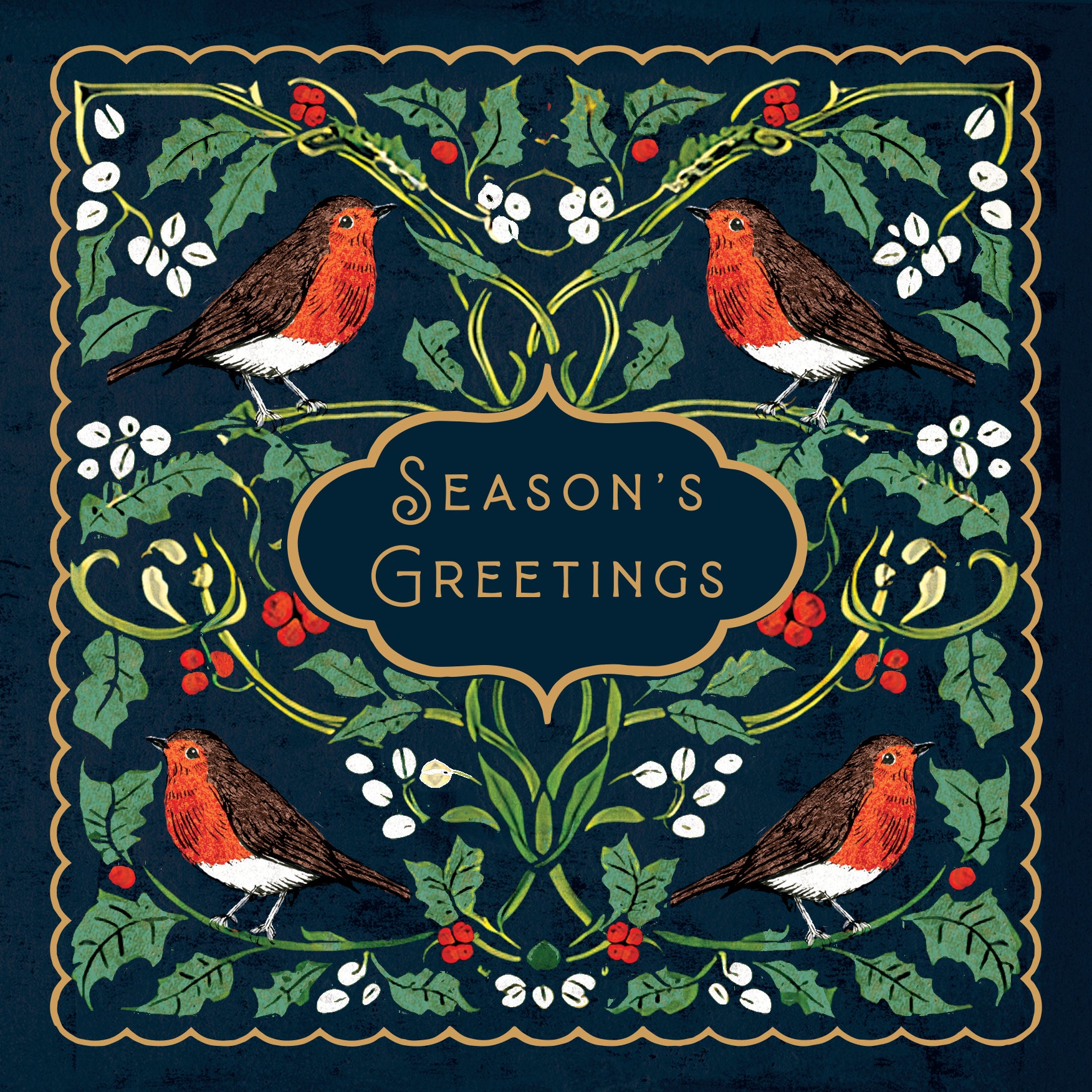 Arts & Crafts Robin Christmas Cards - 10 Pack