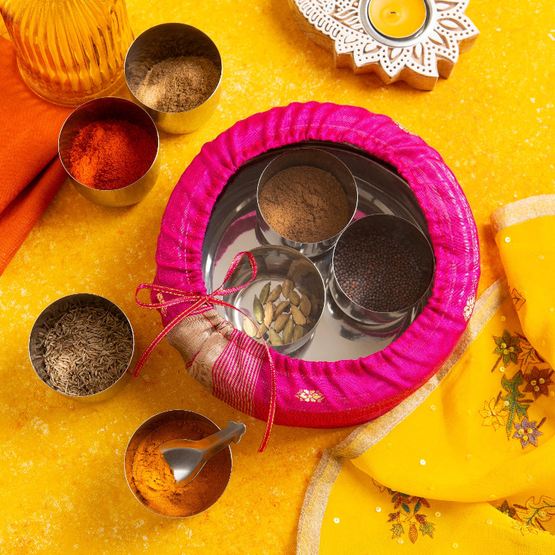 Indian Spice gift tin in a beautiful sari silk wrap