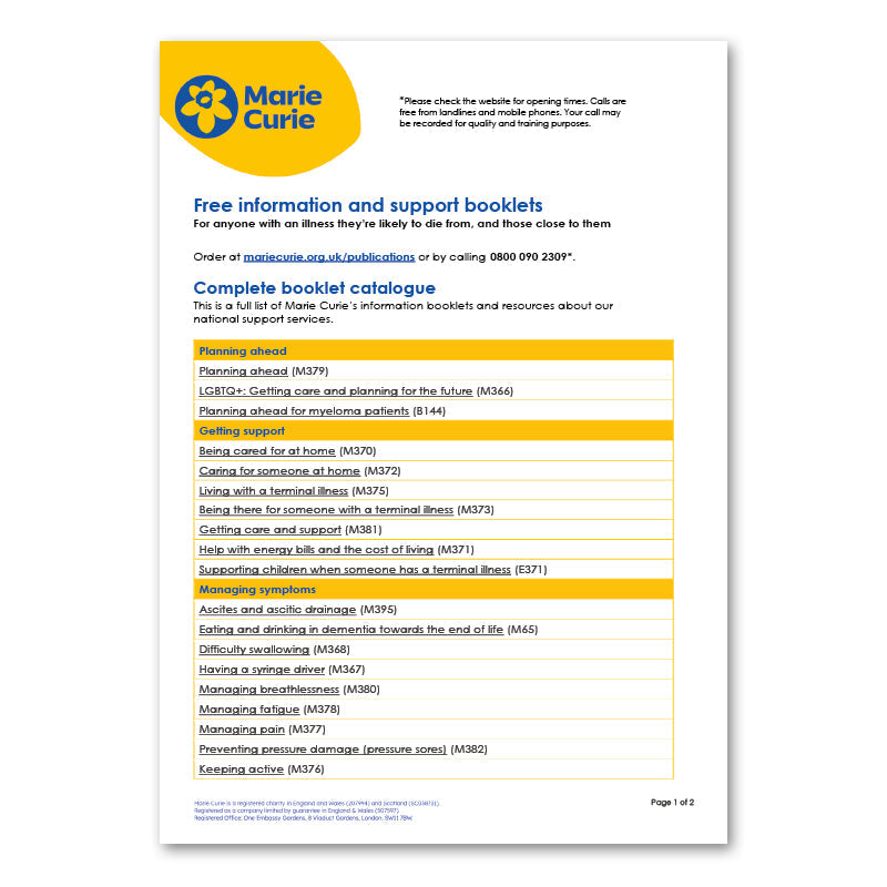 Information and Support booklets and resources catalogue