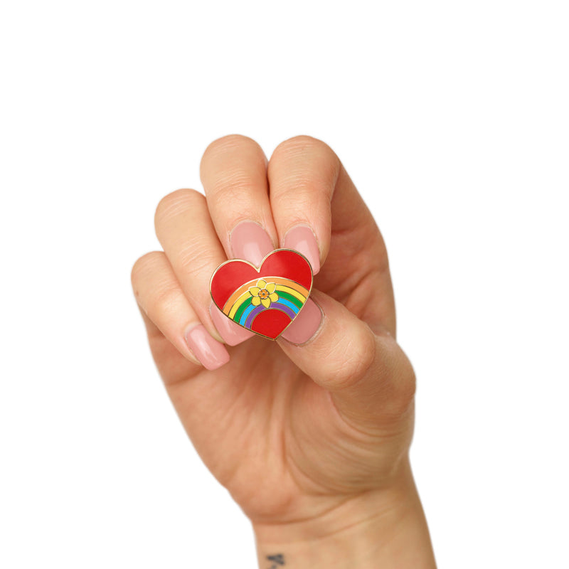 Pinsanity Rainbow Heart Enamel Lapel Pin - 1 Inch Wide, Hard Enamel, Gold Plated
